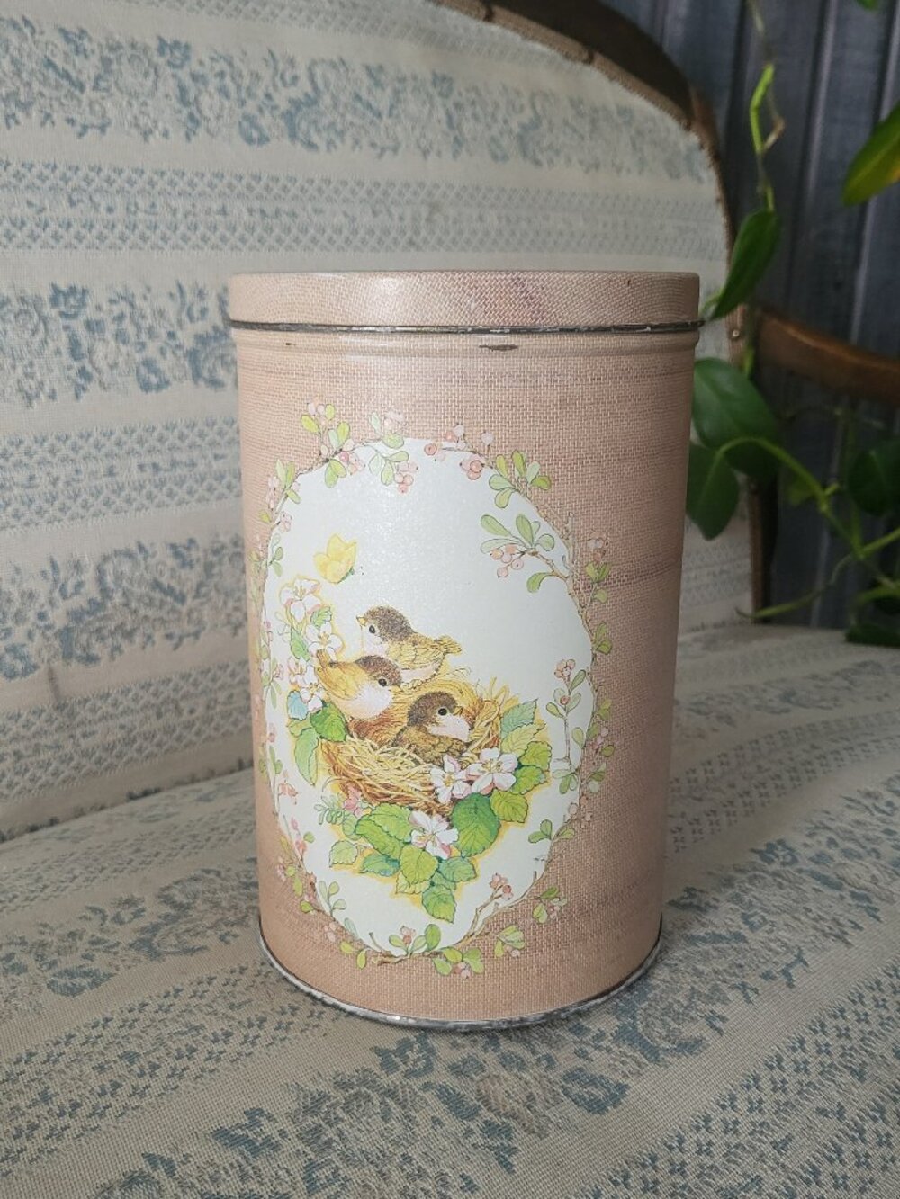 Vintage Floral Bird Nest Cottagecore Metal Tin Canister